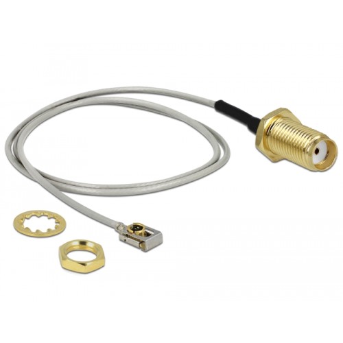 Delock Antenna Cable SMA jack bulkhead to MHF® I LK plug 1.13 35 cm thread length 10 mm