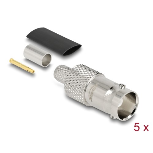 Delock BNC jack for crimping RG-59 with matching shrink tube - 5 pieces