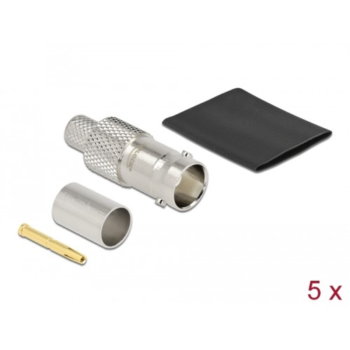 Delock BNC jack for crimping RG-6 with matching shrink tube - 5 pieces