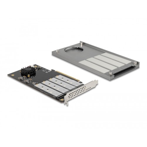Delock PCI Express x16 Card to 4 x internal NVMe M.2 Key M with Heat Sink and Fan - Bifurcation