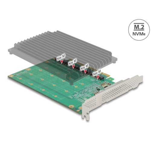 Delock PCI Express x16 Card to 4 x internal NVMe M.2 Key M with heat sink - Bifurcation