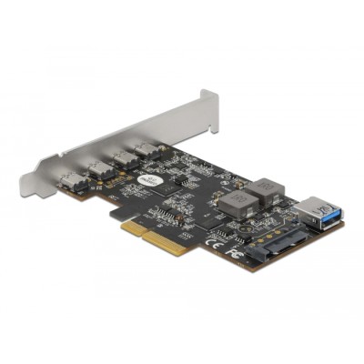Delock PCI Express x4 Card to 4 x USB Type-C™ + 1 x USB Type-A - SuperSpeed USB 10 Gbps - Low Profile Form Factor 2