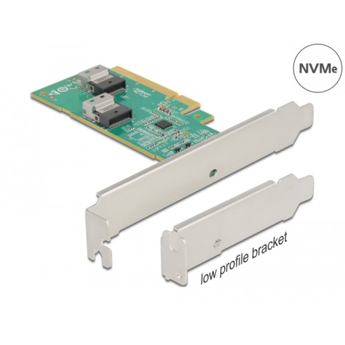 Delock PCI Express 4.0 x8 Card to 2 x internal SFF-8654 4i NVMe - Bifurcation - Low Profile Form Factor
