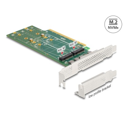 PCI Express 4.0 x16 Card to 4 x internal NVMe M.2 Key M 110 mm - Bifurcation - Low Profile Form Factor
