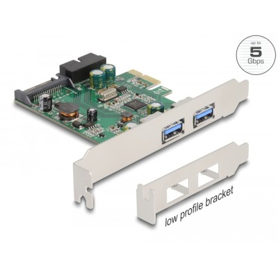 Delock PCI Express x1 Card to 2 x external USB 3.2 Gen 1 Type-A + 1 x internal 19 pin USB pin header male - Low Profile Form Fac