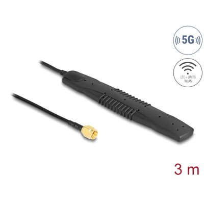 Delock 5G LTE, WLAN Antenna SMA plug 2,5 dBi omnidirectional fixed black self-adhesive