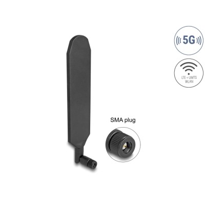 Delock 5G LTE Antenna SMA plug 3 dBi omnidirectional rotatable with tilt joint black