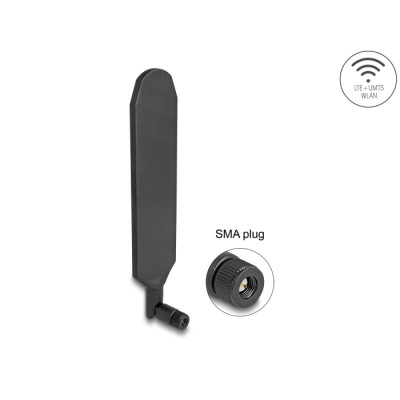 Delock LTE GNSS Antenna SMA plug 1.5 - 3.0 dBi omnidirectional rotatable with tilt joint black