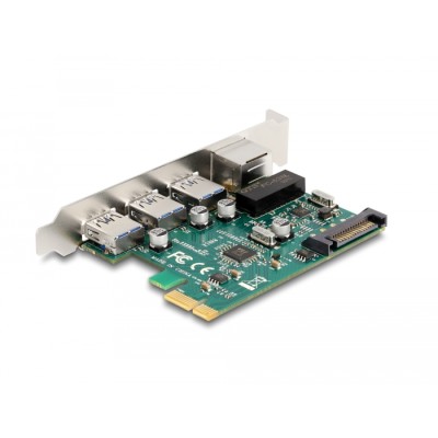 Delock PCI Express x1 Card to 3 x USB 5 Gbps Type-A female + 1 x Gigabit LAN 2
