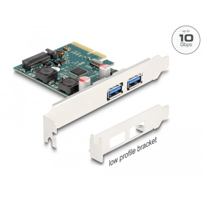 Delock PCI Express x4 Card to 2 x external USB 10 Gbps Type-A female - Low Profile Form Factor