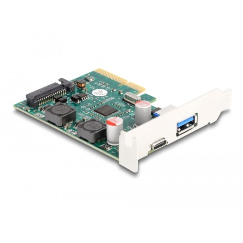 Delock PCI Express x4 Card to 1 x external USB 10 Gbps Type-C™ female + 1 x external USB 10 Gbps Type-A female - Low Profile For
