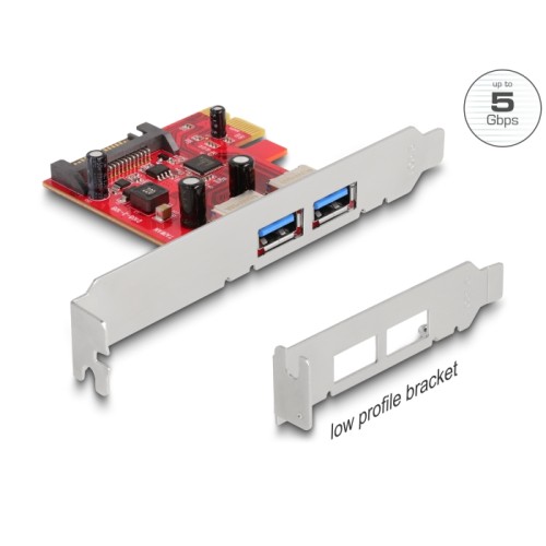 Delock PCI Express x1 Card to 2 x external USB 5 Gbps Type-A female - Low Profile Form Factor