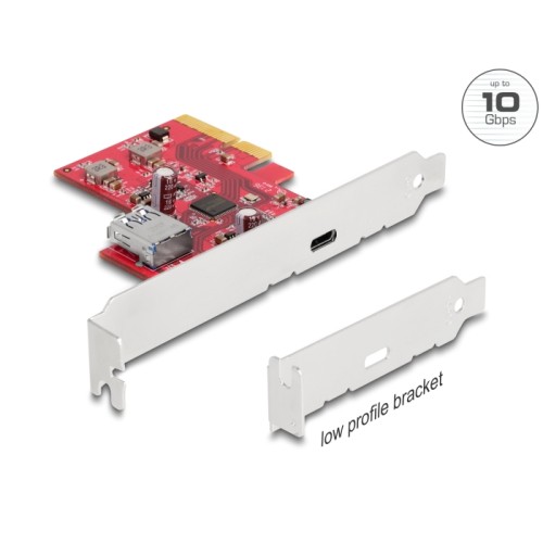 Delock PCI Express x4 Card to 1 x external USB 10 Gbps USB Type-C™ female + 1 x internal USB 10 Gbps Type-A female - Low Profile