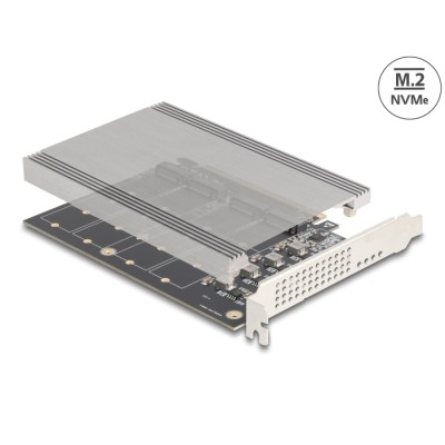Delock PCI Express x16 Card to 4 x internal NVMe M.2 Key M with heat sink - Bifurcation (LxW: 145 x 111 mm)