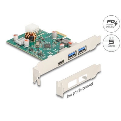 Delock PCI Express x1 Card to 1 x external USB Type-C™ female PD 30 W + 2 x external USB Type-A female USB 5 Gbps