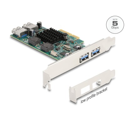 Delock PCI Express x4 Card to 2 x external USB 5 Gbps Type-A + 2 x internal USB 5 Gbps Type-A Dual Channel - Low Profile Form Fa