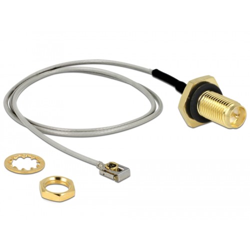 Delock Antenna Cable RP-SMA jack bulkhead to I-PEX Inc., MHF® I LK plug 1.13 35 cm thread length 10 mm splash proof