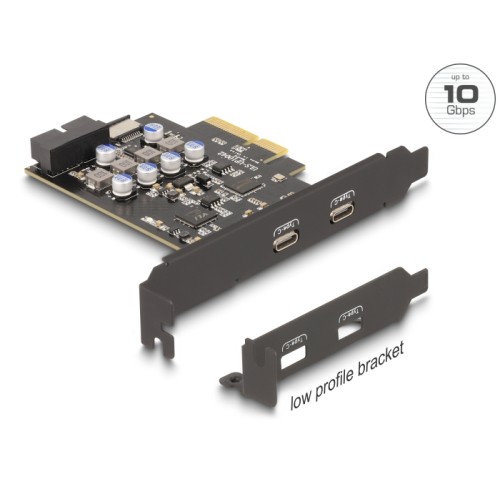 Delock PCI Express x4 Card to 2 x external USB Type-C™ + 1 x internal USB 10 Gbps Type-E Key A and 1 x 19 pin USB pin header mal