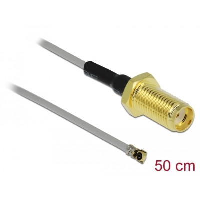 Delock Antenna Cable SMA jack bulkhead to I-PEX Inc., MHF® 4 plug 0.81 50 cm thread length 10 mm