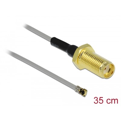 Delock Antenna Cable SMA jack bulkhead to MHF® 4L plug 1.37 35 cm thread length 10 mm