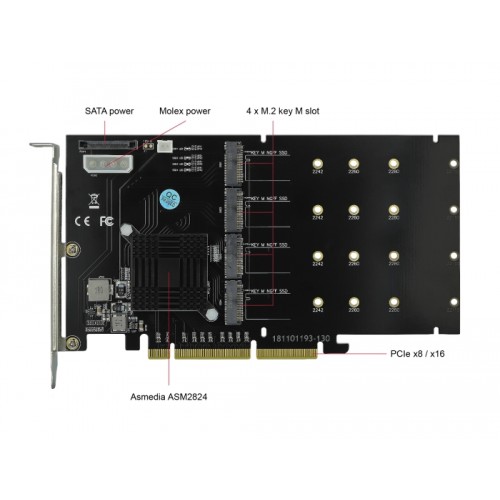 Delock PCI Express x8 / x16 Card to 4 x internal NVMe M.2 Key M