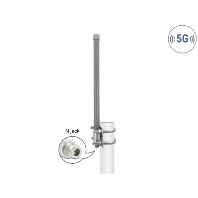 Delock 5G 3.3 - 3.8 GHz Antenna N jack 8 dBi 50 cm omnidirectional fixed outdoor grey