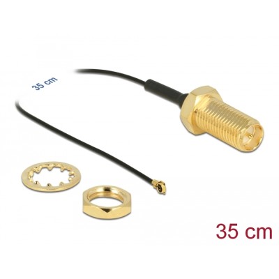 Delock Antenna Cable RP-SMA jack bulkhead to I-PEX Inc., MHF® 4 plug 0.81 35 cm thread length 10 mm