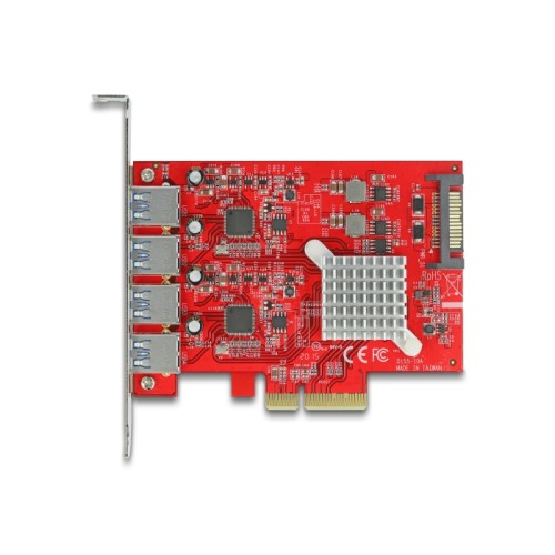 Delock PCI Express x4 Card to 4 x external SuperSpeed USB 10 Gbps (USB 3.2 Gen 2) USB Type-A female