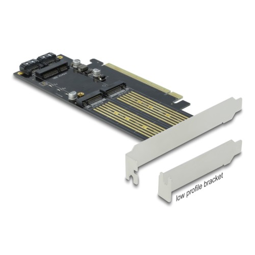 Delock PCI Express x16 Card to 1 x M.2 Key B + 1 x NVMe M.2 Key M + 1 x mSATA - Low Profile Form Factor