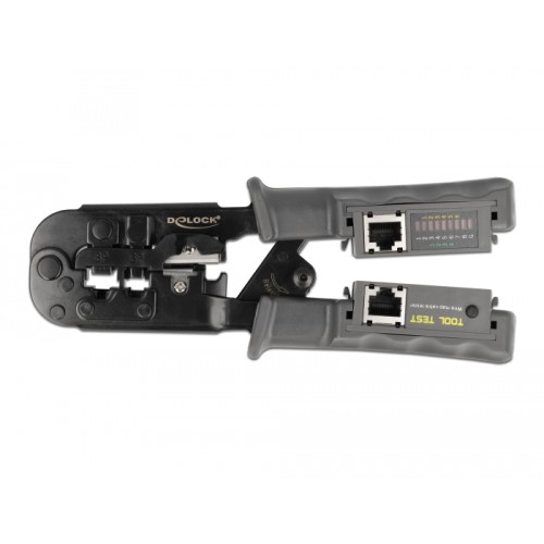 Delock Crimp tool with stripper and network tester for 8P (RJ45), 6P (RJ12/11) or 4P (RJ10) plugs