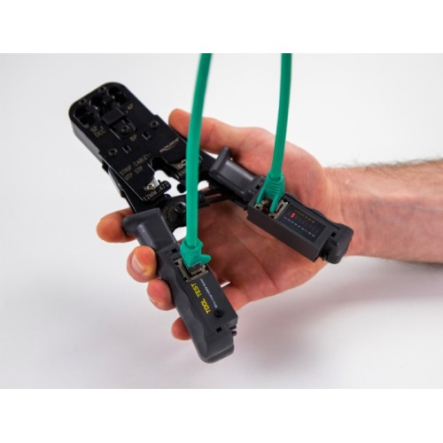 Delock Crimp tool with stripper and network tester for 8P (RJ45), 6P (RJ12/11), 6P DEC or 4P (RJ10) plugs