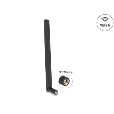 Delock WiFi 6 Antenna RP-SMA plug 3 - 6 dBi omnidirectional with tilt joint black