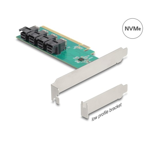 Delock PCI Express x16 Card to 4 x internal SFF-8643 NVMe - Bifurcation - Low Profile Form Factor
