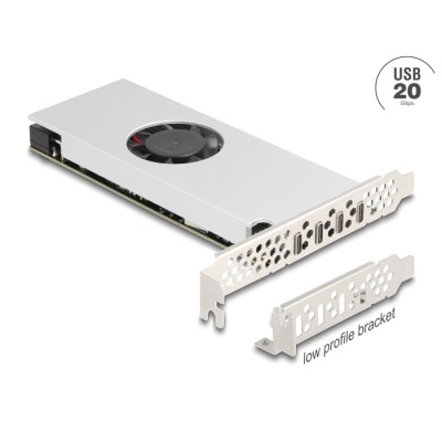 Delock PCI Express x16 Card to 4 x USB 20 Gbps USB Type-C™ Quad Channel with Fan and Heat Sink in Low Profile Form Factor