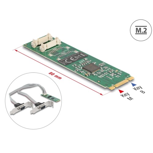 Delock M.2 Card to 2 x Serial RS-232 DB9 with Standard and Low Profile slot brackets