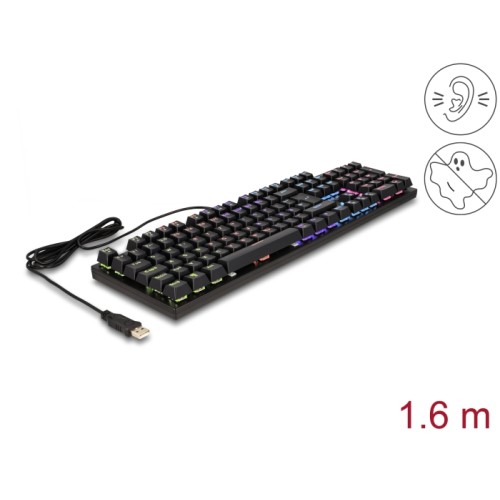 Delock Mechanical USB Gaming Keyboard wired 1.6 m black with RGB illumination