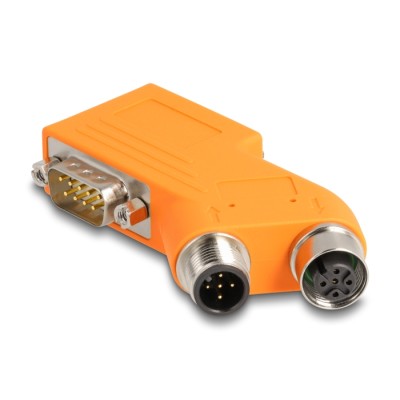 Delock D-Sub 9 male and female to M12 male and female 5 pin A-coded CAN bus splitter 35° orange
