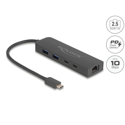 Delock 10 Gbps USB Hub with 2.5 Gigabit LAN port and PD 85 Watt