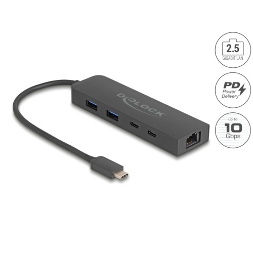 Delock 10 Gbps USB Hub with 2.5 Gigabit LAN port and PD 85 Watt