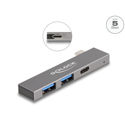 Delock 3 Port Slim USB Hub with USB Type-C™ to 1 x USB 5 Gbps USB Type-C™ + 2 x USB 5 Gbps Type-A