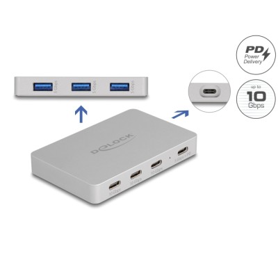 Delock 7 Port USB Hub with 4 x USB Type-C™ female and 3 x USB Type-A female with PD 82 W