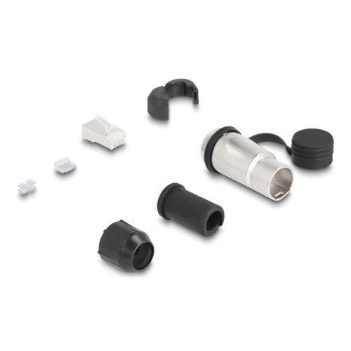 RJ45 Modular Plug for self-assembly Cat.6A with robust cable plug housing and protective cap suitable for the Delock feed-throug