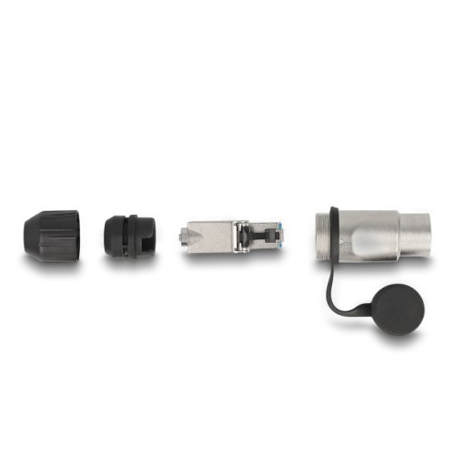RJ45 Modular Plug field-assembly Cat.6A with robust cable plug housing and protective cap suitable for the Delock feed-through c