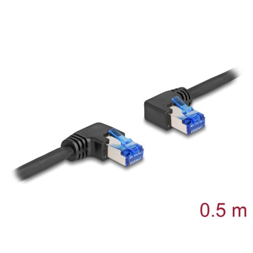 Delock RJ45 Network Cable Cat.6A S/FTP right / left angled 0.5 m black