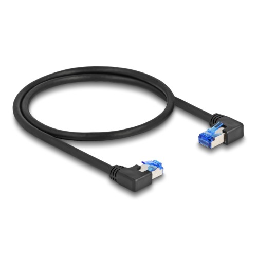 Delock RJ45 Network Cable Cat.6A S/FTP right / left angled 0.5 m black