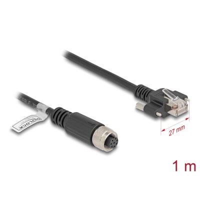 Delock M12 Cable A-coded 8 pin female to RJ45 plug with screws Cat.5e FTP 1 m black