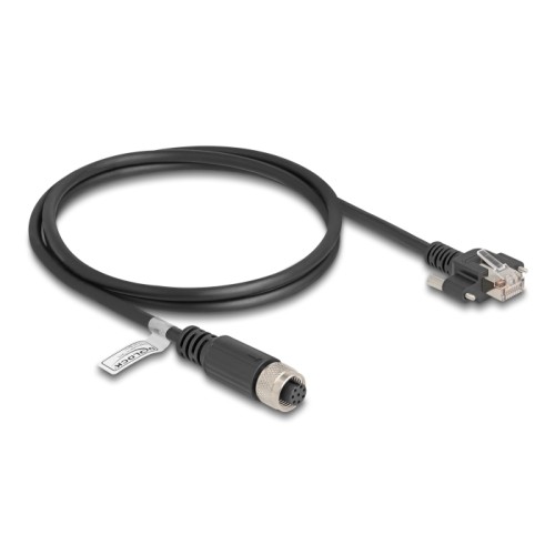 Delock M12 Cable A-coded 8 pin female to RJ45 plug with screws Cat.5e FTP 1 m black