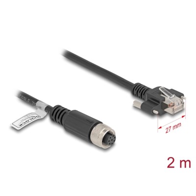 Delock M12 Cable A-coded 8 pin female to RJ45 plug with screws Cat.5e FTP 2 m black