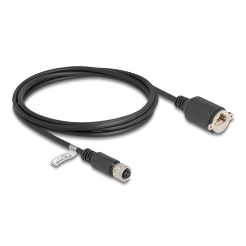 Delock M12 Cable D-coded 4 pin female to RJ45 jack for installation Cat.5e FTP 2 m black