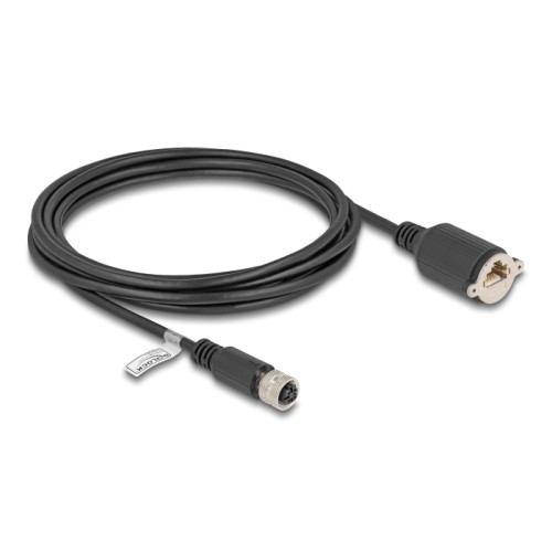 Delock M12 Cable D-coded 4 pin female to RJ45 jack for installation Cat.5e FTP 3 m black